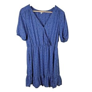 Lucky Brand Dress‎ Womens Sz M Blue Dot Praire Cottage Ruffle Hem Short Sleeve
